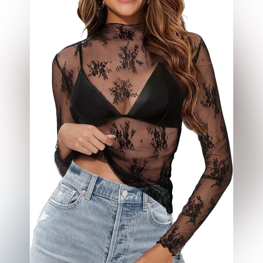 Elegant Black Lace Sheer Top